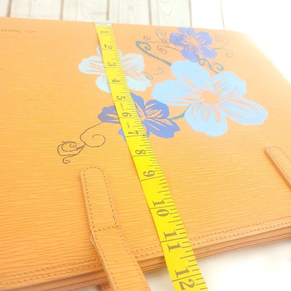 Jack Georges Womens Orange Leather Handpainted Floral Double Handles Tote Bag - Picture 10 of 15